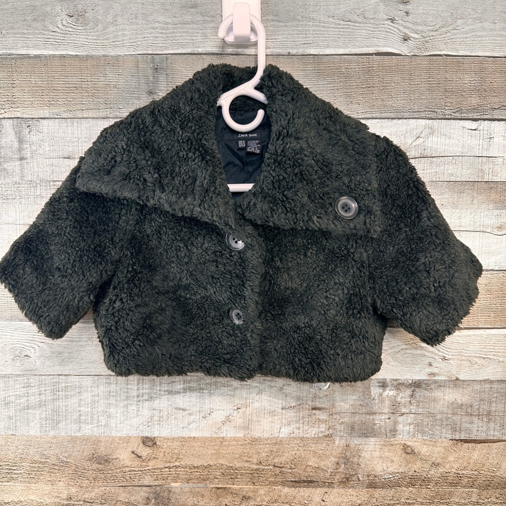 Zara Basic Womens Cropped Faux Fur Teddy Cape Jacket Dark Gray Size M